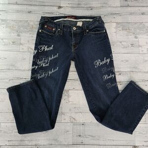 Vintage Baby Phat Dark Blue Jeans White Script Y2k Womens Size 11
